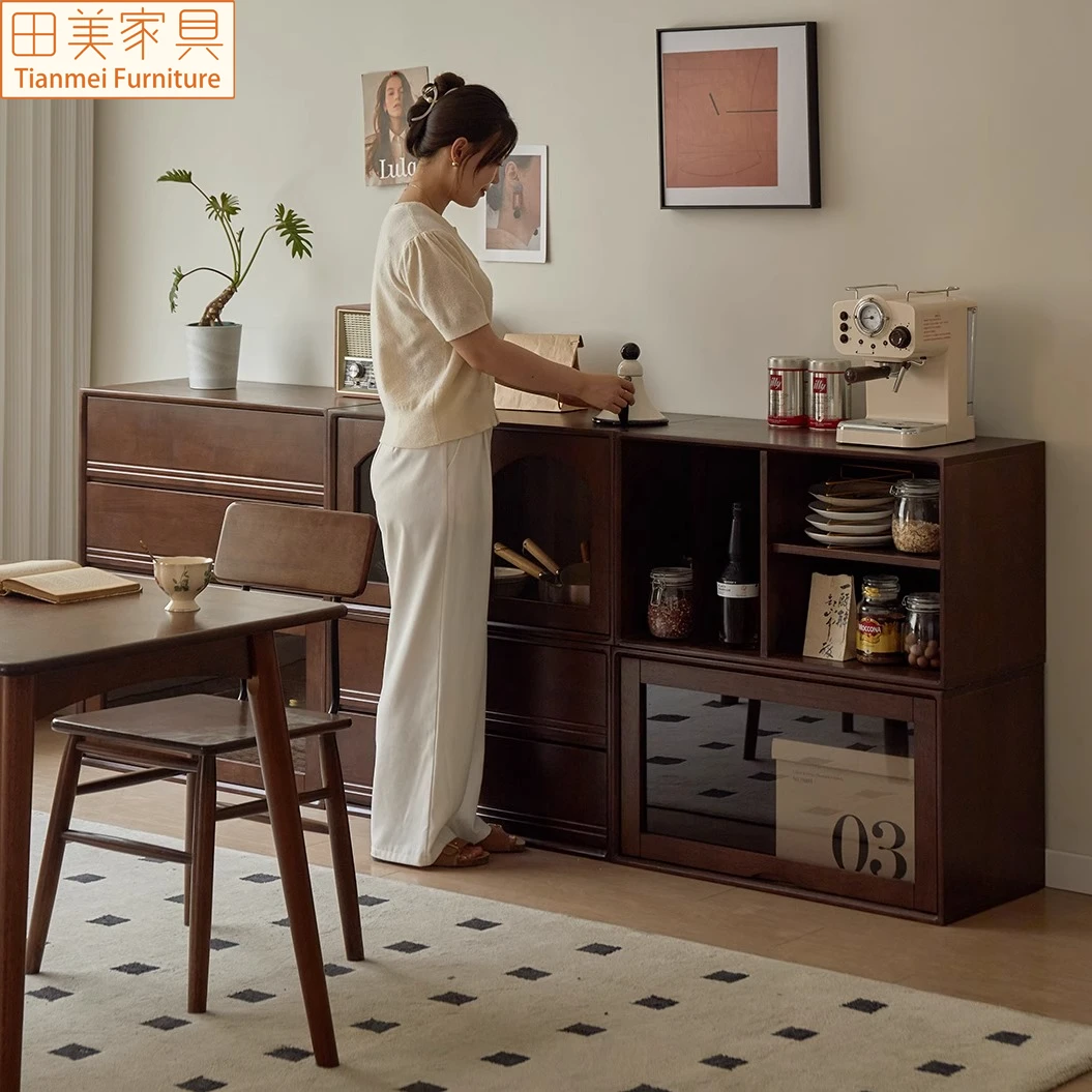 全实木模块电视柜组合矮书柜家用胡桃色整装简约落地格子柜