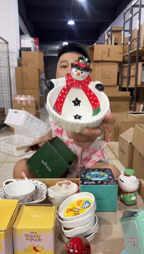 瓷片原盒雪人碗
