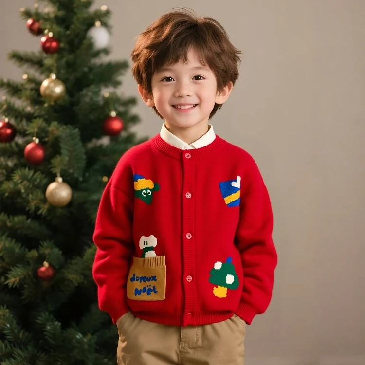 【100棉】男女同款毛衣全棉开衫加绒扣子针织春秋冬韩版宝儿童百搭