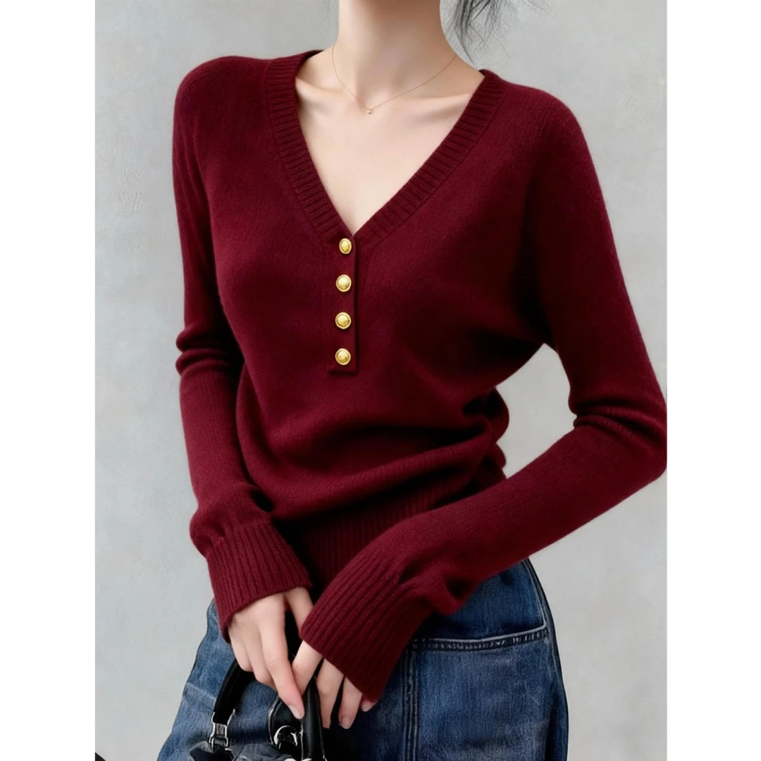 2025冬季新款洋气时髦气质独特别致显瘦漂亮V领长袖毛衣针织衫女