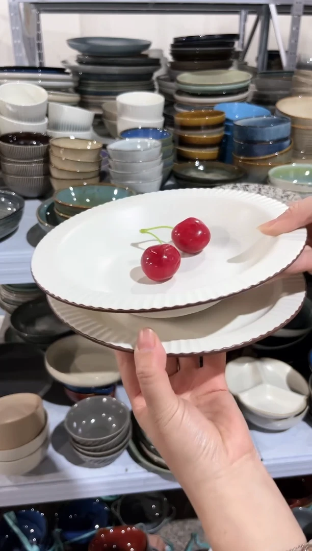 【闪购商品】瓷片外贸尾货瑕疵满20包邮X2咖边浅盘加草帽