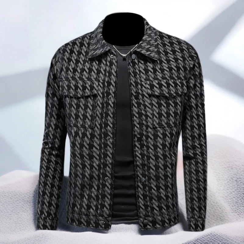 宾斯洛特千鸟格皮衣外套男士春秋季新款时尚痞帅小香风夹克上衣