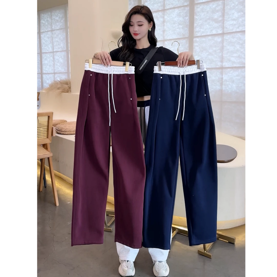 糖果色春款女款撞色腰铆钉弯刀裤百搭显瘦高腰时尚休闲609