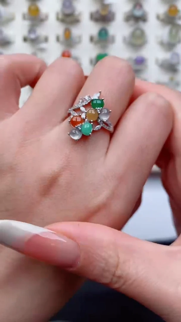 银S925镶嵌戒指翡翠...