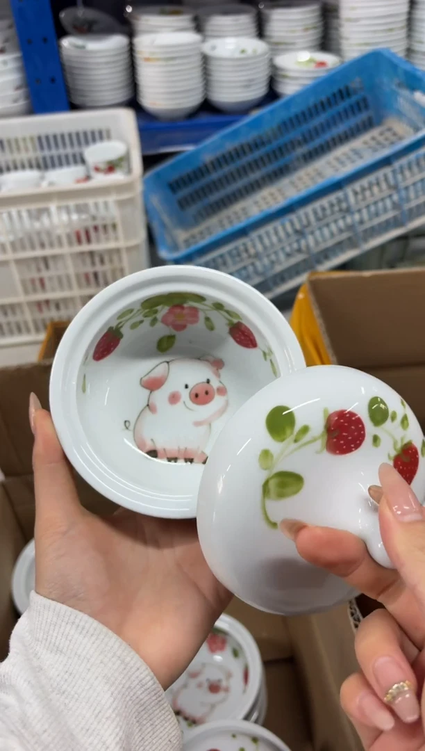 瓷片景德镇高温陶瓷食品级手绘釉中彩-炖盅