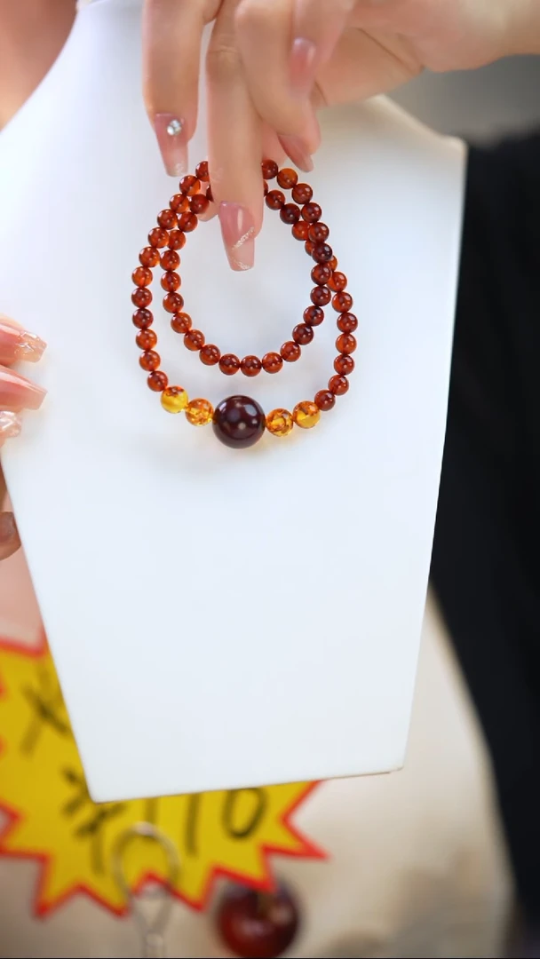 手链血珀未镶嵌15mm血珀大珠8mm花珀6mm血珀双圈手串