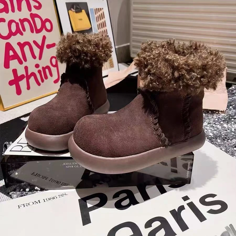 （多多1鞋业6622）香港磨砂真皮大头羊羔毛25款冬季加绒博肯雪地靴