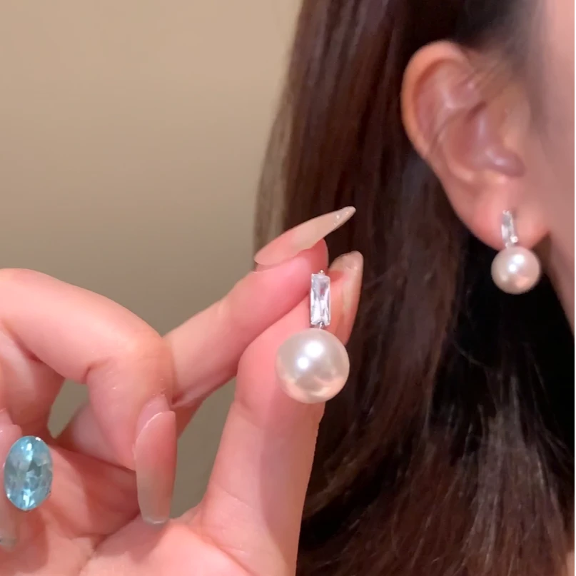 铜合金锆石耳饰 夏日轻奢锆石曼塔玫瑰珍珠耳环女气质耳针耳饰