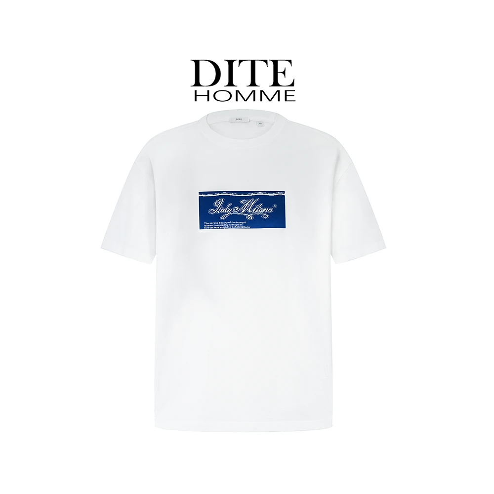 Dite/迪特 字母胶印设计休闲圆领T恤 2521003/006浅蓝/004绿豆灰