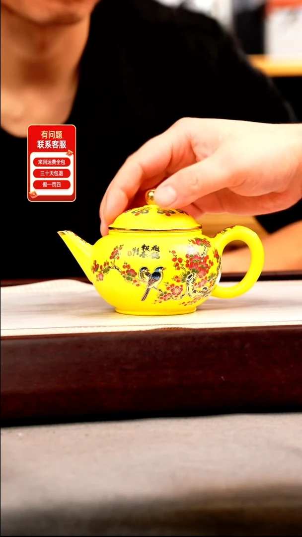 茶壶紫砂黄金泥 水平 喜鹊珐琅彩