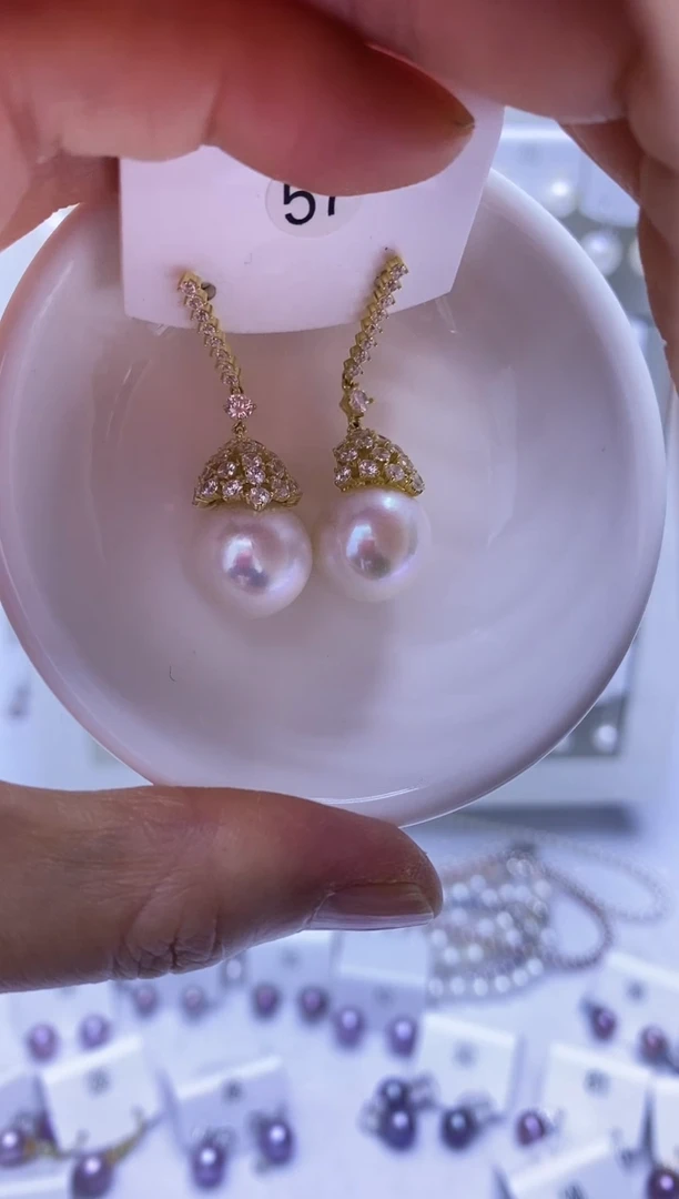 银S925镶嵌耳饰淡水珍珠57