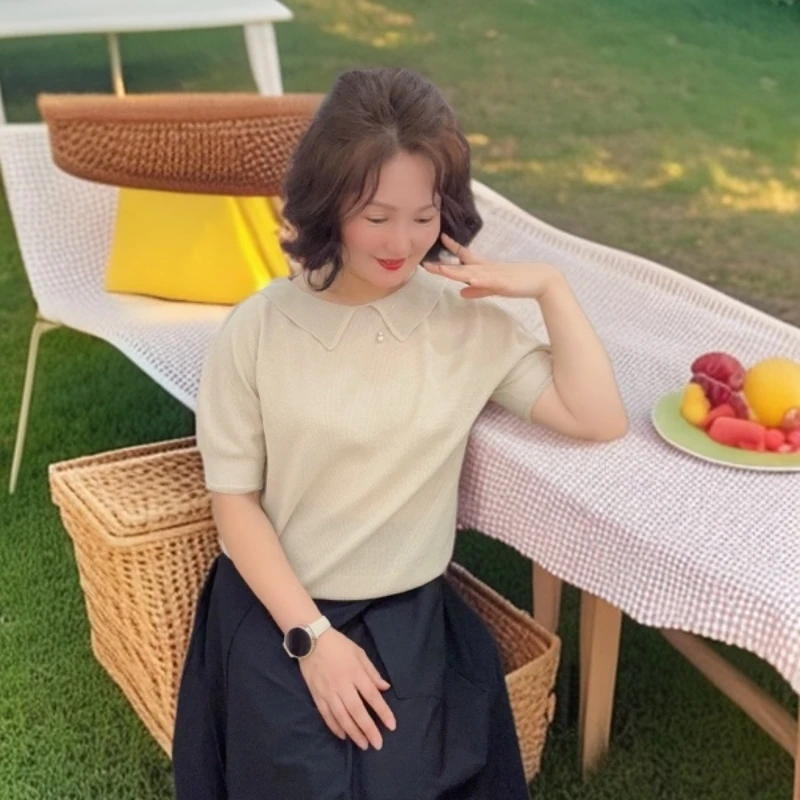 彥竹韩国正品针织衫套头款夏季百搭气质上衣女衬衫短款毛衫打底