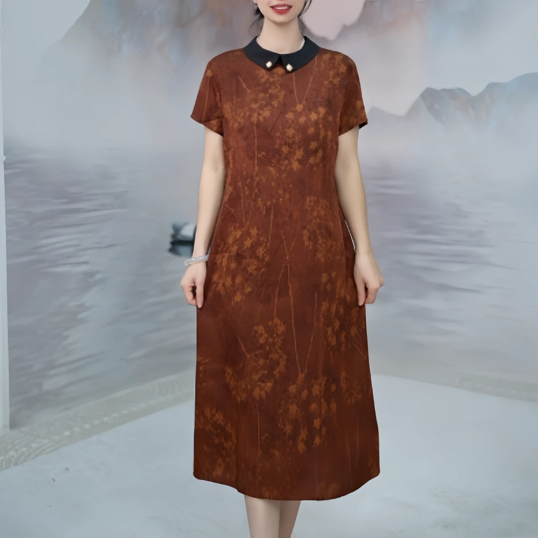 109夏季新款女士时尚气质宽松精致显瘦印花中长款连衣裙