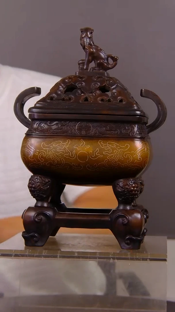 瓷片大***️山水紫铜鎏 金造像香炉结缘1111