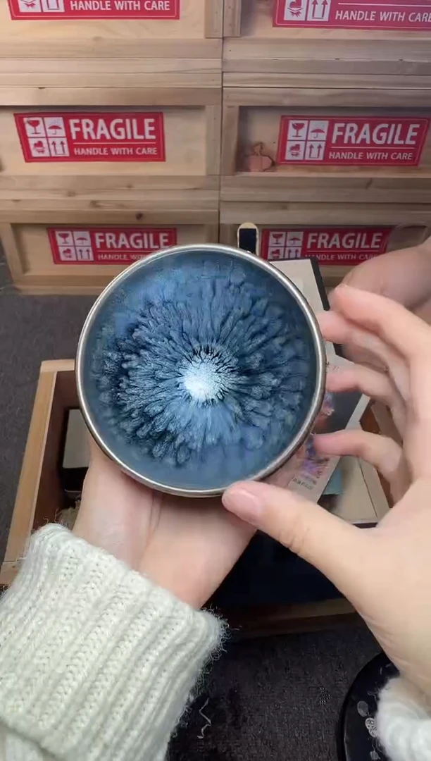 茶盏银蓝百花 建窑建盏主人杯