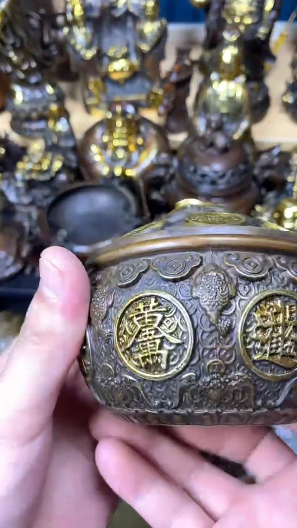 耶耶古铜精品铜器 聚宝盆 带盖