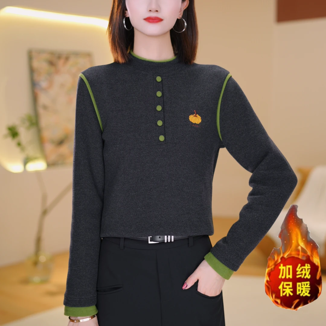 淑女半高领拼接长袖内搭加厚圆领打底宽松秋冬650