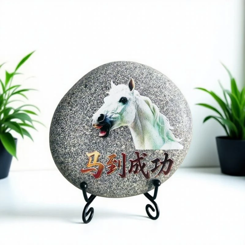 马到成功创意家居客厅桌面装饰品室内石头画中式玄关书房摆设大