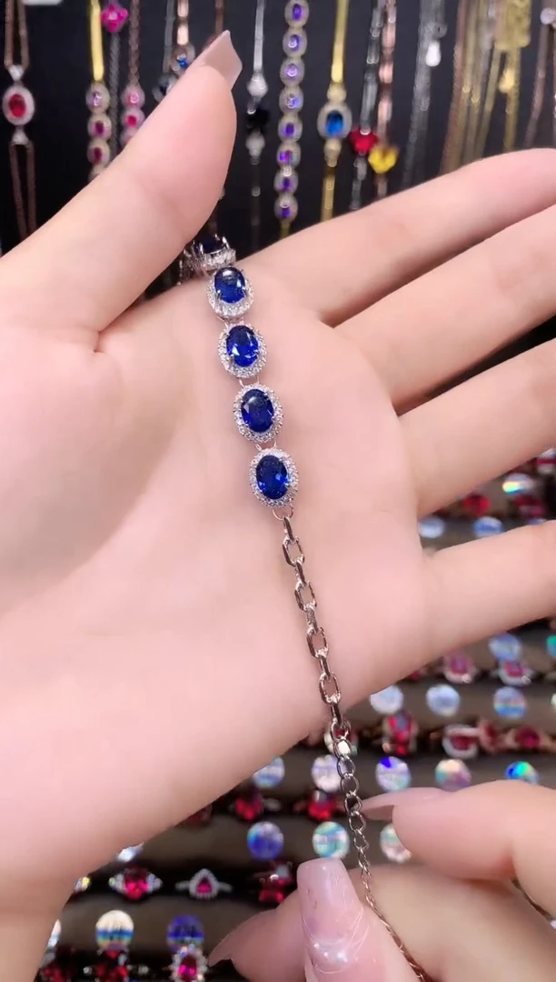 蓝宝石手链银S925镶嵌银