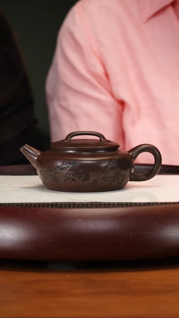 茶壶紫砂5-63ZXJ扁晨龙潭紫泥200cc