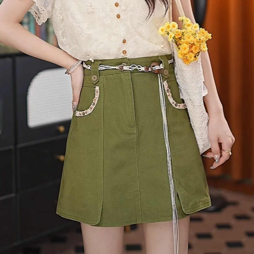 DaYuanSAD张嘉圆港风2025夏季绿色显瘦新款半身裙洋气衣服女#7896