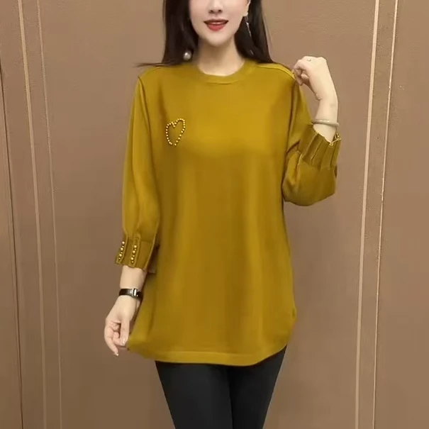 2025新款大码打底小衫春秋款宽松显瘦针织衫百搭减龄中老年妈妈装