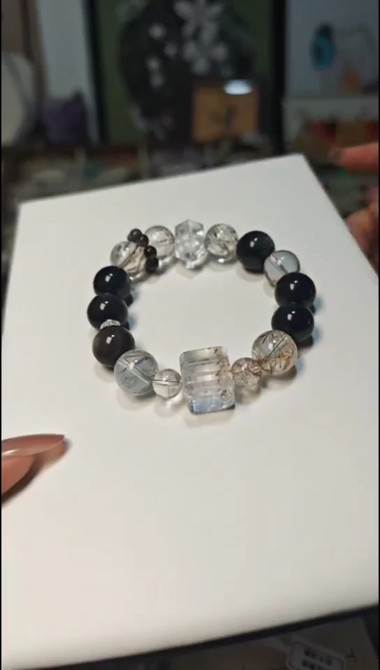 未镶嵌手链水晶019超七银曜石设计