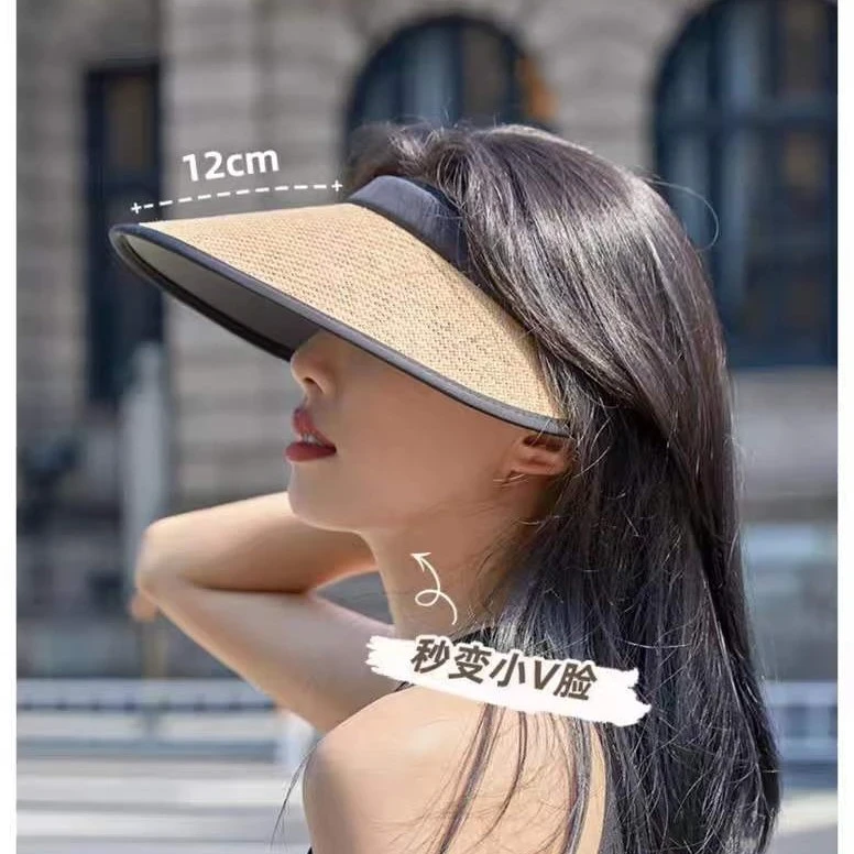 女士夏季爆款草编空顶帽防紫遮脸大檐骑车太阳帽户外韩版防晒帽