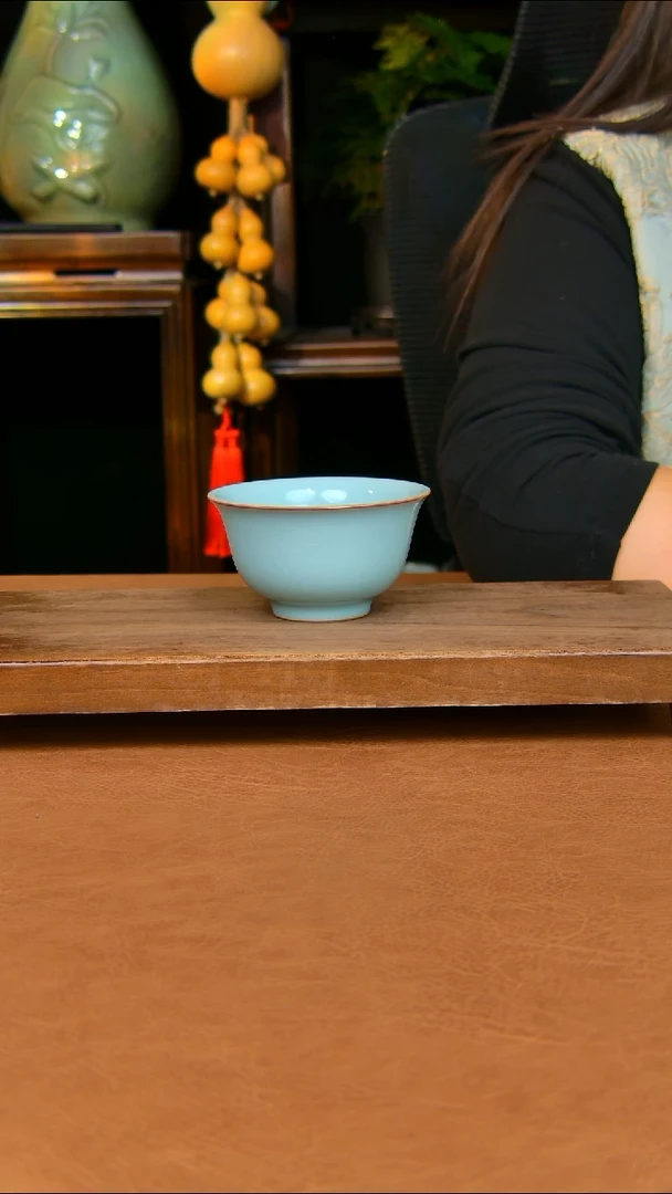 瓷片压手杯全手工原矿天青不完美