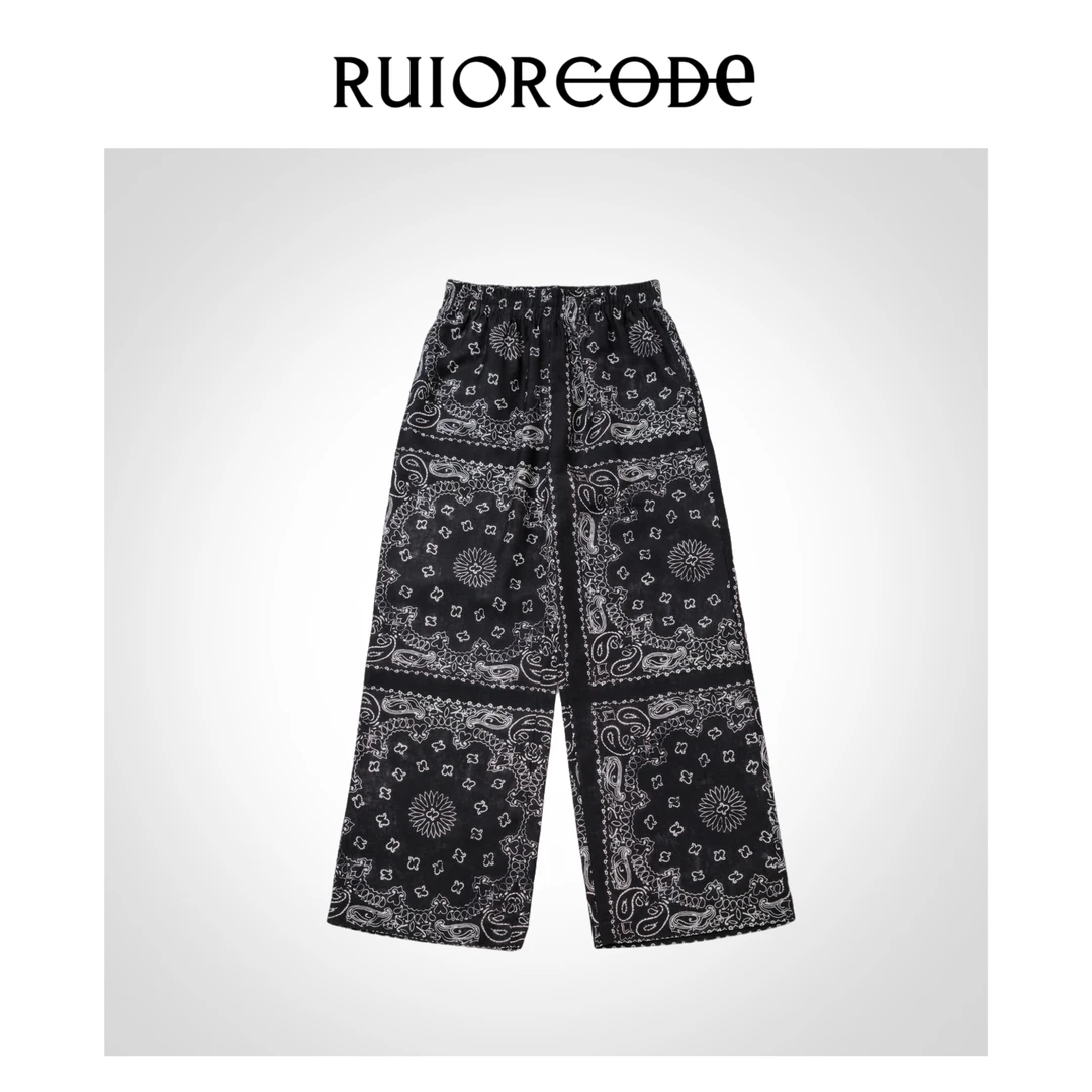 【RUIORCODE】腰果花松紧腰舒适印花直筒长裤 理性消费