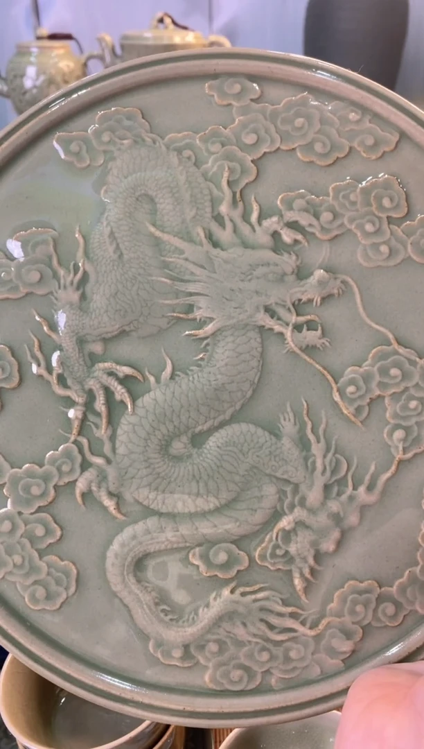 耀州窑老*21cm龙盘【000001】