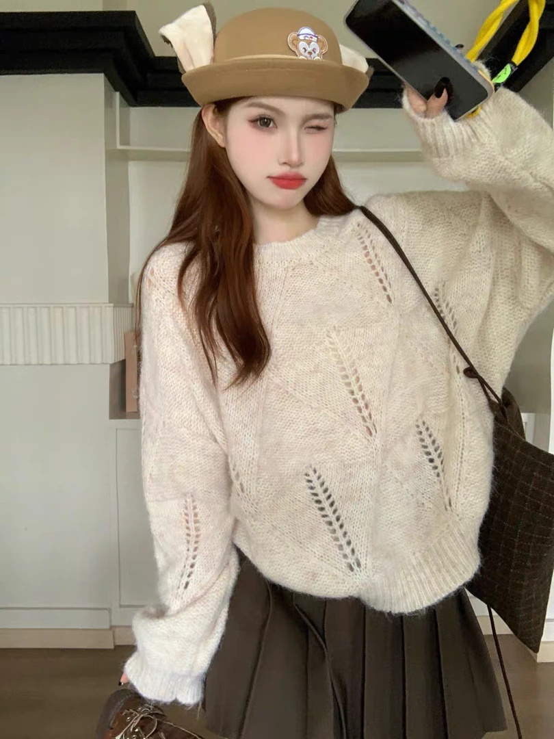 法式慵懒毛衣女秋冬新款瘦韩系加厚针织衫外穿上衣