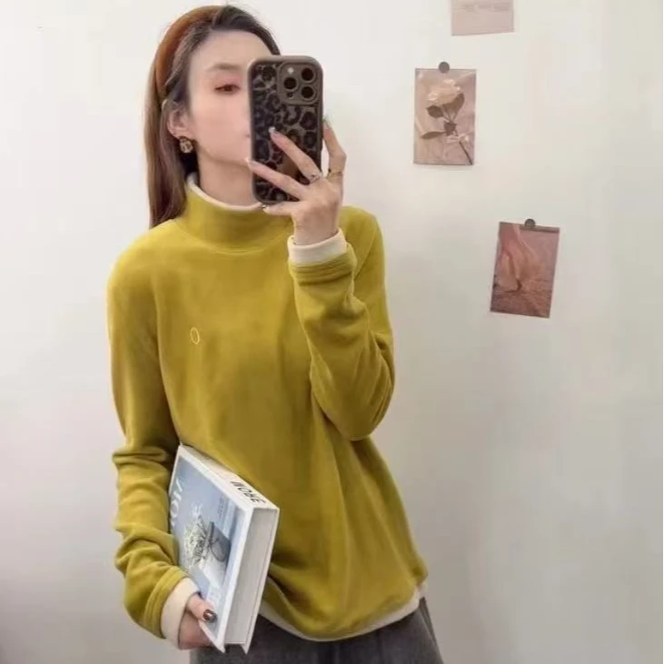 24417拼接半高领假两件德绒长袖T  内搭打底衫