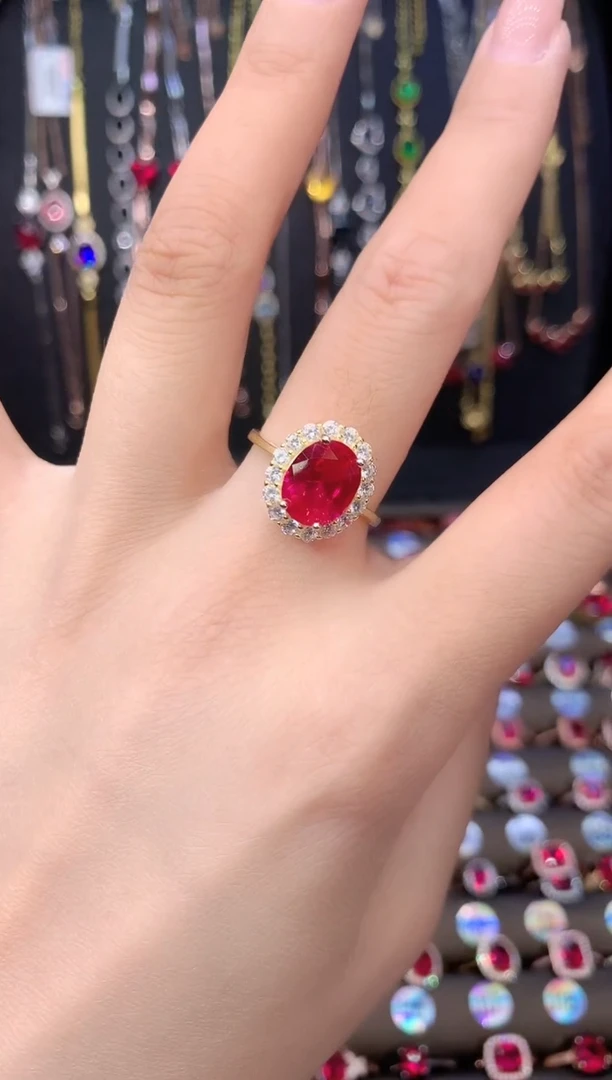 红宝石戒指银S925镶嵌810金色