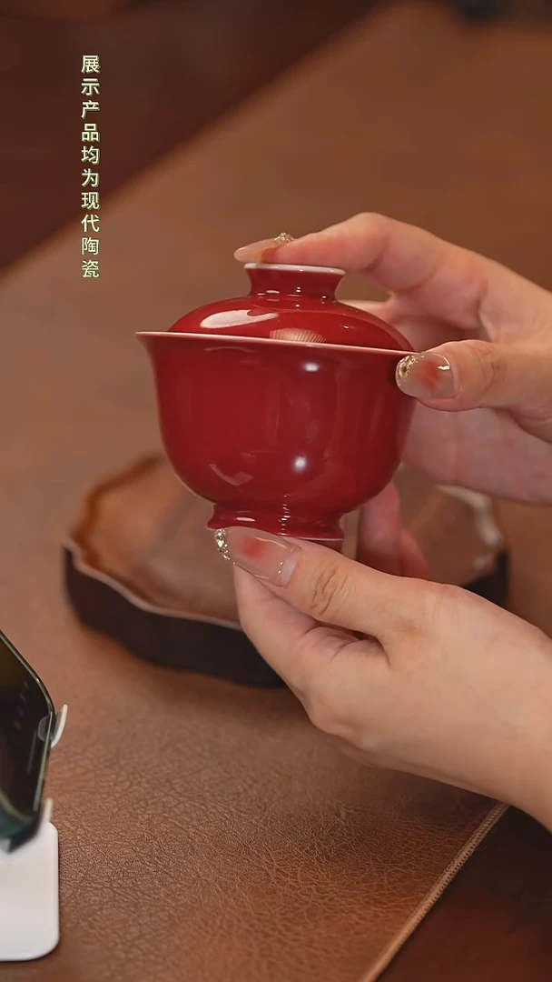 外红内荷花盖碗JL0042