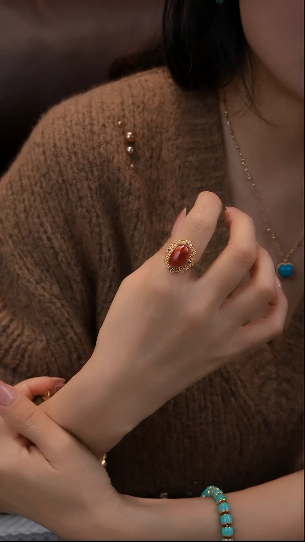 银S925镶嵌南红玛瑙戒指11111