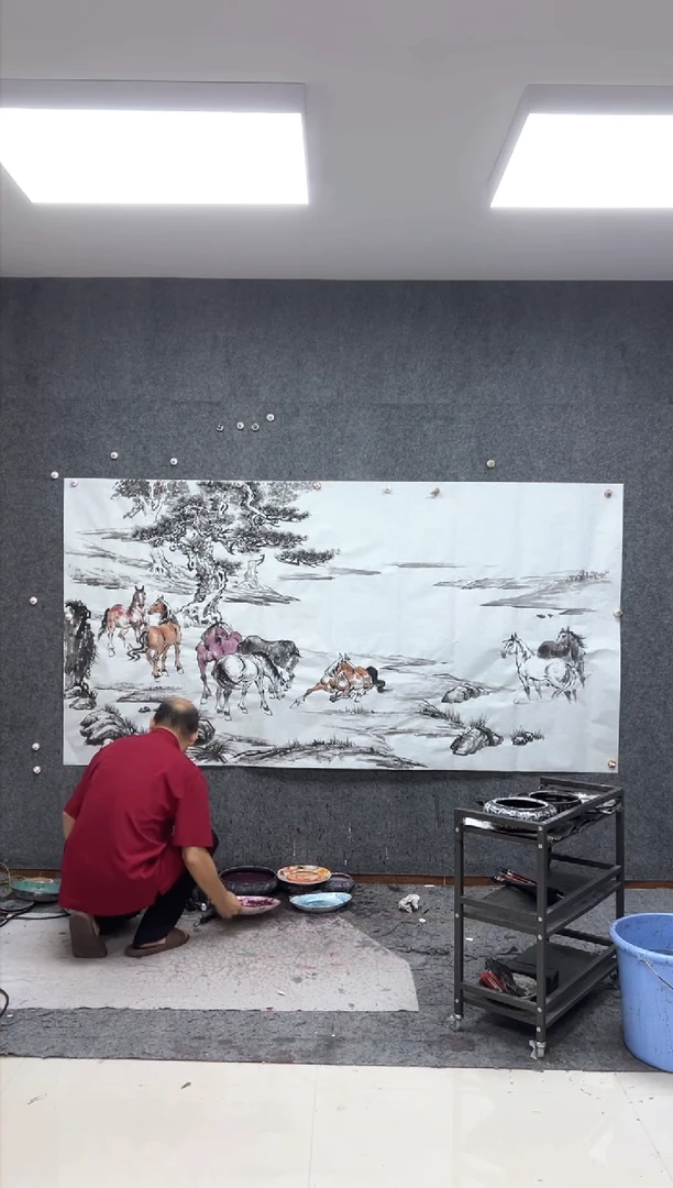 国画山水八骏  带收藏证书