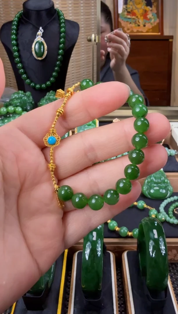 【闪购商品】和田玉（糖玉）手串18K金镶嵌