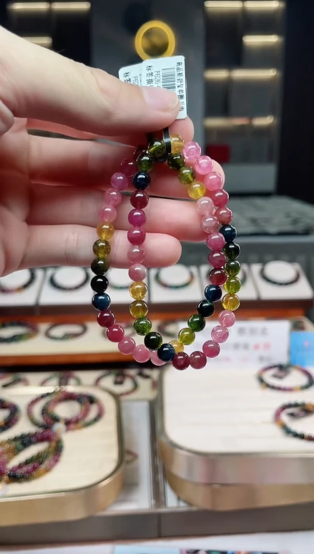 未镶嵌透体老矿碧玺彩虹单圈手串6mm+碧玺 多样性发一条xion