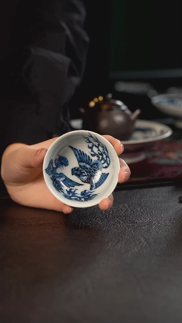 雲山敬古双凤金盏普洱杯