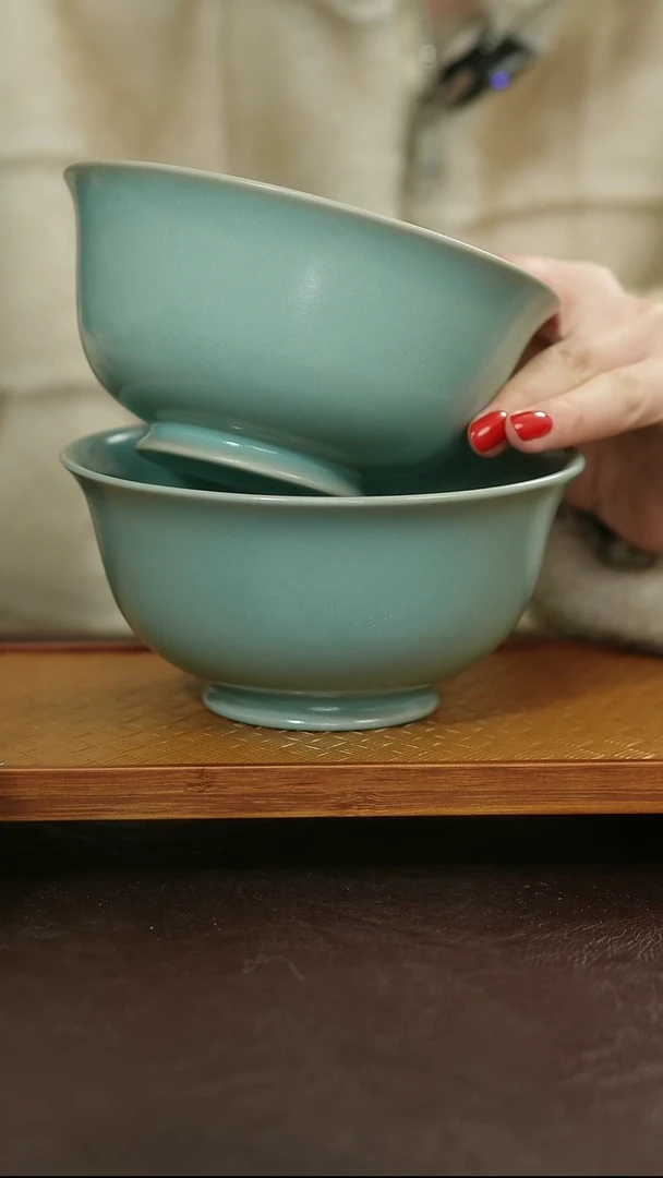 摆件瓷汝宋汝瓷原矿釉 福利汝瓷碗一对