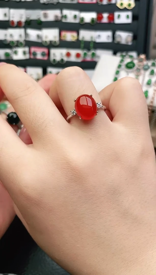 玛瑙/玉髓戒指银S925镶嵌戒指