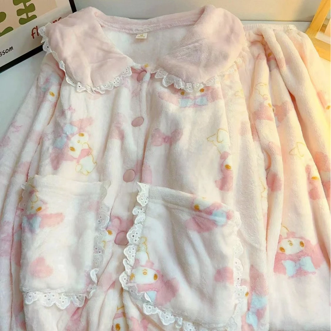 美乐蒂睡衣秋冬可爱珊瑚绒娃娃领加厚长袖甜美软妹少女家居服套装