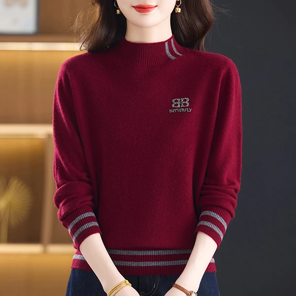 100%纯羊毛衫女半高领毛衣2025秋冬季新款洋气时尚宽松针织打底衫