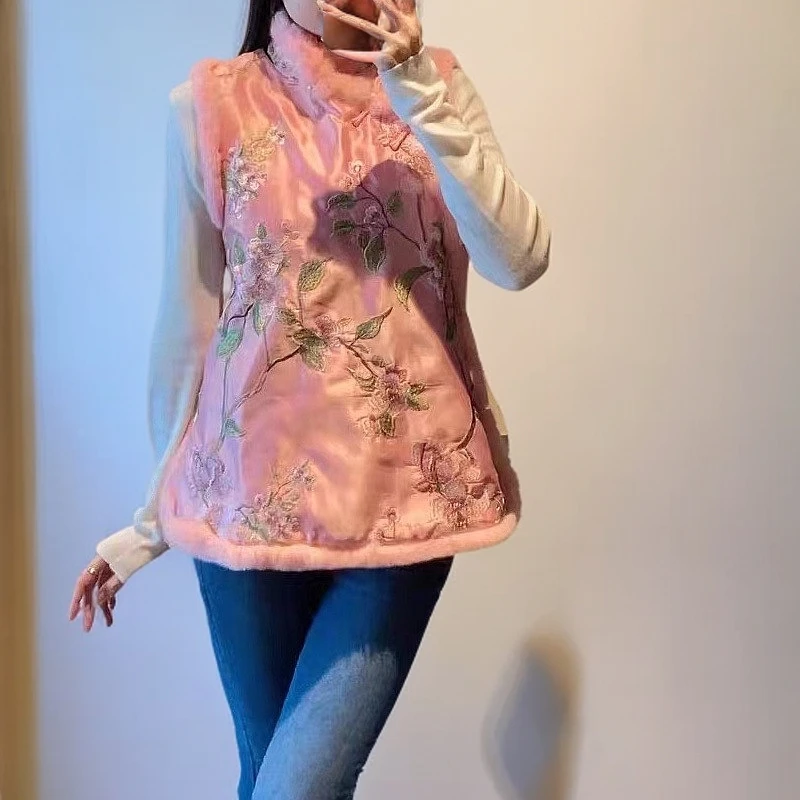 秋冬季复古风百搭马甲外套提花刺绣斜襟马夹高级感新中式国风时尚