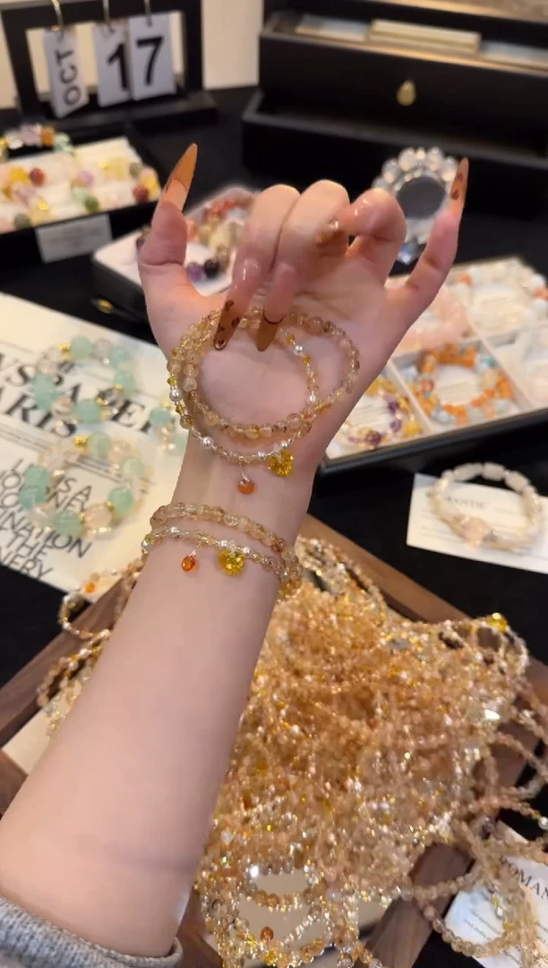 银S925镶嵌手链水晶黄塔晶双圈x3106