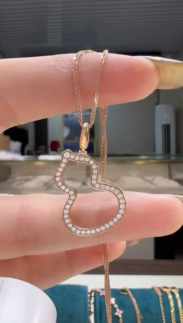 吊坠(不含链)钻石18K金镶嵌满钻镂空葫芦吊坠K红