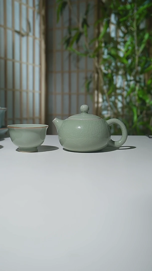 其他A豆绿釉支钉西施壶0574+杯0575