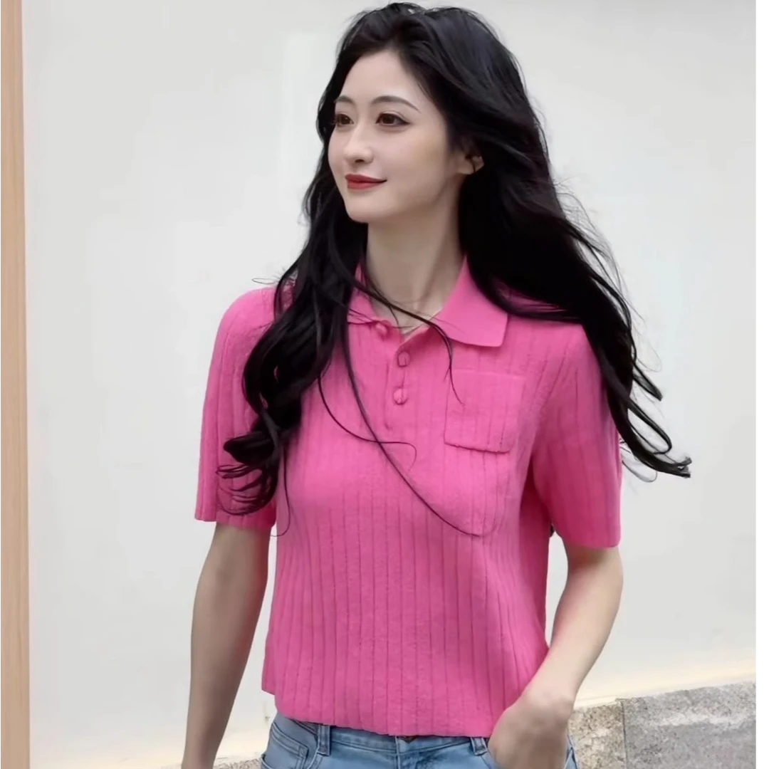 【商场同款】翻领T恤女POLO领短袖针织衫短款减龄体恤上衣女138022