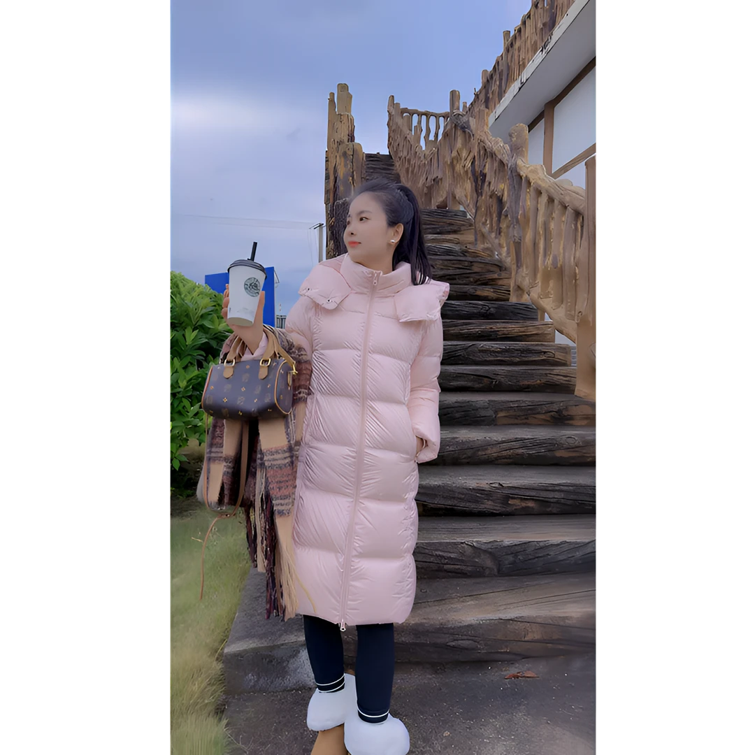 【小个子定制】2025新款羽绒服女长款过膝显高韩版冬季90白鸭绒外套